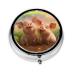Two Cute Little Pigs Portable Metal Pill Box Round Mini 3-Compartment Plastic Insert hinged Fastening Design Suitable for Small Pills Must-Have for Travel