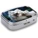 Pill Box with Dog Print - 2 Compartment Portable Medicine Organizer for Pocket or Purse - Decorative Metal Pill Case - Buy Online on GoSupps.com