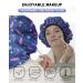 Terry Cloth Lined Shower Cap - YIZIJIZI Triple Layer Waterproof Reusable Cap for Long Thick Hair, Blue Flower & Leaf Design - Buy Online on GoSupps.com