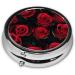 Red and Black Rose Round Pill Box - 3 Compartment Portable Travel Medicine Organizer for Vitamins & Tablets - Buy Online on GoSupps.com