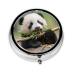 Cute Panda Eating Bamboo Portable Metal Pill Box Round Mini 3-Compartment Plastic Insert hinged Fastening Design Suitable for Small Pills Must-Have for Travel