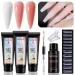 Poly Extension Gel Nail Kit White Nude Pink Builder Gel Nail Enhancement Gel with Slip Solution Dual-Ended Brush Nail Dual Forms for Polygel Nail Art Salon DIY at Home Beginner Kit