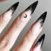 Halloween Press on Nails Gothic Fake Nails Medium Almond False Nails with Black French Tip Design Full Cover Stick on Nails Witch Nails Acrylic Nails Glossy Glue on Nails for Women Girls 24Pcs A18