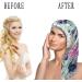 Ladaypoa 2-Piece Satin Sleep Cap for Curly Hair | Adjustable Double-Layer Silk Hood for Women - Black & Blue Flower Design - Buy Online on GoSupps.com