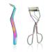 Lash Curler Tweezers Set 2 in 1 Stainless Steel Eyelash Tweezers with Eyelashes Curler Eyelash Applicator Tool for Women Girls Makeup Beginner & Makeup Artist (Colorful)