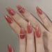 24 pieces of artificial nails almond false nails French pink coloring artificial nails press on nails ballerina acrylina acrylic full cover fingernails nails to stick on for women and girls
