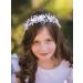 IYOU Flower Girl Headband White Floral Communion Headpiece Pearl Crystal Hair Pieces Bridal Wedding Hair Accessories for Princess Girls