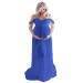 FEOYA Maxi Maternity Dress Chiffon Lace Strapless Gown Split Front for Pregnant Women Photography Full Length Blue 2 M