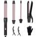 4 in 1 Curling Iron Curling Wand Set with Flat Iron Hair Straightener 3 Interchangeable Ceramic Curling Wand(0.35"-1") 2 Temp Heating Setting Contain Comb & Protective Glove & 2 Clips