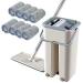 Herklotzn 360 Degree Rotating Mop Set Telescopic Handle Self-Cleaning Flat Mop with Microfibre Pads and Cleaning Bucket