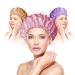 PUSSAER 4Pack Printed Shower Cap for Women Long Hair Reusable EVA Extra Large Shower Hair Hat Double Waterproof Protection Kids Men(Grape Purple Coffee Brown Romantic Pink 13 inches) Pure and fresh