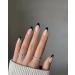 French Tip Press on Nails Almond Press on Nails Medium Reusable Artificial Fake Nails Full Cover False Nails for Women(Black)