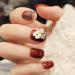 Sethexy Glossy Squoval Short False Nails Flower Glitter Rhinestone Studs Wine Full Cover Acrylic Fake Nails Tips for Women and Girls - Buy Online on GoSupps.com