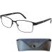 Mini glasses thin metal reading glasses with rectangular glasses free case stainless steel glasses frame reading aid men and women black 2.5 dioptries