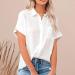 Drindf Women's Button Down Cotton Linen Shirt | V Neck | Short Sleeve | Loose Fit | Casual Work Blouse | White Medium - Buy Online on GoSupps.com