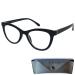 Mini Glasses Cateye Thick Frame Reading Glasses Free Case Plastic Glasses Frame Reading Aid Women Black 1.0 Diopters