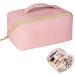 Aucuu Large Capacity Pink PU Leather Travel Cosmetic Bag for Women - Waterproof Makeup Organizer with Handle for Girls - Portable Layered Storage - #11 - Buy Online on GoSupps.com