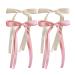 SALOCY Ribbon Hair Bows for Women Girls 4 PCS Tassel Ribbon Bowknot Hair Clips With Long Tail Big Ribbon Bows Satin Hair Clip for Hair Design (Pink+Beige)