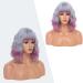 Yamel Wavy Bob Wig with Bangs | Synthetic Hair Shoulder Length Short Curly Wigs in Light Purple Ombre Rose for Women - Buy Online on GoSupps.com