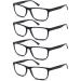 OLOMEE Reading Glasses 2.00 Oversized Large Square Men Readers Black Frame 4 Pack,Comfy Lightweight Eyeglasses for Reading Flexible Spring Hinge 4-pack Black 2.0 x