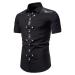 Mens Fashion Slim Gothic Shirts Metal Ring Buttons Top Turn-Down Collar Short Sleeve Loose Comfy Blouse Black 3X-Large