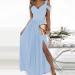 Elegant Sky Blue Ball Dress for Women | Sleeveless V-Neck Evening & Cocktail Dress | A-Line Swing Maxi Dress with Slit | Perfect for Parties & Special Occasions - Buy Online on GoSupps.com