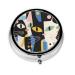 Cute Artistic cat Portable Metal Pill Box Round Mini 3-Compartment Plastic Insert hinged Fastening Design Suitable for Small Pills Must-Have for Travel Black
