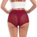 Women High Waist Mesh Tulle Spliced Yoga Shorts in Wine Red - Medium - Buy Online on GoSupps.com