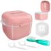 Didatool prosthesis box prosthetic box denture box with filter prostheses with finger toothbrush for storage and for immersing dentures cleaning baths (pink)