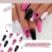 Summer Palm Tree Gradient Press on Nails - White Black Glitter Pink Acrylic Glossy Full Cover Medium Length Fake Nails for Women - Holiday Square Style - Buy Online on GoSupps.com