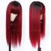 Maycaur Red Color Synthetic Hair Wigs with Full Bangs Black Red Ombre Color Long Straight Women's Wig Heat Resistant Synthetic No Lace Wigs for Fashion Women TRed
