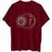 Women's Vintage Sun and Moon Print Loose T-Shirt | Summer Casual Tee - XX-Large Wine - Buy Online on GoSupps.com