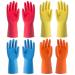 Waterproof Rubber Gloves - 4 Pairs of Reusable Cleaning Gloves for Dishwashing Kitchen Cleaning Working Painting Gardening in Blue Yellow Orange and Red colors(Large size)