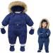 Milkiwai Newborn Baby Cute Warmer Hooded Snowsuit Quilting Process Double Zipper Unisex RompersThicken Cotton Fleece Cute Pocket Hooded Winter Coats Jumpsuit with Detachable Gloves 73 Blue