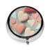 Love Patternround Pill Box 3 Compartment Round Pill Box Organizer Portable Travel Pill Box for Traveling.