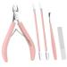 Arcjunys 4 Pcs Cuticle Trimmer with Cuticle Pusher Cuticle Remover Professional Stainless Steel Cuticle Cutter Clipper Cuticle Nippers Manicure Pedicure Tools for Fingernails and Toenails Pink