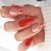 Fall Press on Nails Medium Almond SWEKKE French Fake Nails Red Full Cover Flower Glue on Nails Glitter Glossy False Nails with Designs Stick on Nails Artificial Acrylic Nails for Women Girls 24 Pcs A6