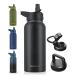 CIVAGO 32 oz Insulated Water Bottle With Straw, Stainless Steel Sports Water Cup Flask with 3 Lids (Straw, Spout and Handle Lid), Wide Mouth Travel Thermo Mug, Midnight Black Black 32 oz