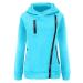 Bigfanshu Women's Sweatshirts Casual Zipper Patchwork Hooded Autumn Winter Warm Long Sleeve Loose Pullover Blue