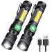 Flashlight USB Rechargeable, Magnetic LED Flashlight, Super Bright LED Tactical Flashlight with Cob Sidelight, 2000LM, Waterproof, Zoomable Best Small LED Flashlight for Camping, Emergency Flashlight 2pack Magnetic flashlight