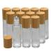 Jawseu 12 piece clear 10ml glass bottles empty with bamboo lid roll on glass bottles refillable bottle for essential oil perfume bottles with roller ball for cosmetics container travel aromatherapy