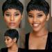 Fereowth Short Human Hair Wigs for Women Pixie Cut Wigs Short Straight Boy Cut Ladies Wigs Natural Black 1B Color