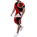 BEUU Mens 2PCS Sports Sets, Summer Outfits 3D Stripe Lines Print Workout T-Shirts Casual Shorts Set Athletic Tracksuits 137- Red 4X-Large
