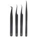 M LASH Set Of 4 Diamond Grip NANO Fiber Tip Eyelash Extensions Tweezers - Classic & Volume Tweezer - Japanese Steel Lash Supply (Black)