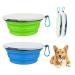 Dog bowls foldable travel bowl 2 pieces of feeding dog bitches with lids and hooks spout -safe dog bowl portable silicone drinking shell for cats dog hikes and camping (1000ml blue & green) 1000ml water & green
