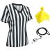 Referee jersey for women official black and white striped referee shirt zipper collar V-neck referee jersey ref.