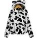 Women's Cow Print Zip Up Cropped Fleece Hoodie - Cute Workout Sweatshirt - Trendy Crop Top for Girls | Size Medium - Buy Online on GoSupps.com