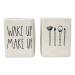 Rae Dunn Set of 2 Ceramic Brush Holders (Make Up/Wake Up/White) Make Up / Wake Up / White