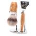 M HLE shaving set - Kosmo series - Silvertip Fibre - compatible with Gillette blades - olive wood