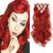 Iluu high-temperature heat-resistant synthetic wavy curly red hair extension clip on hair wigs woman 20 inch 100g clip in hair parts extensions (Bright red#113 7PCs/16Clips)